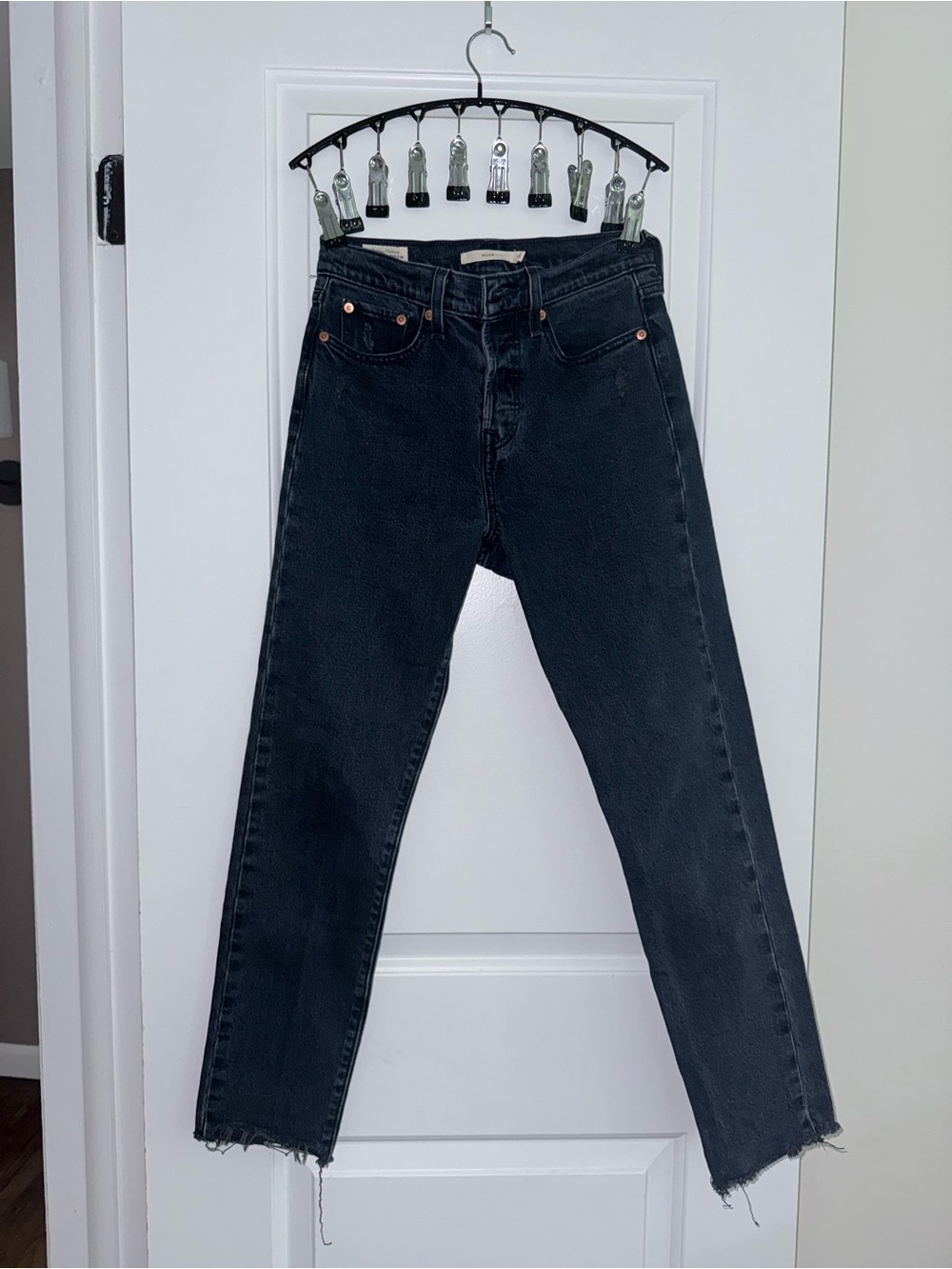 Levi's Black Cropped Wedgie High-Rise Straight Jeans